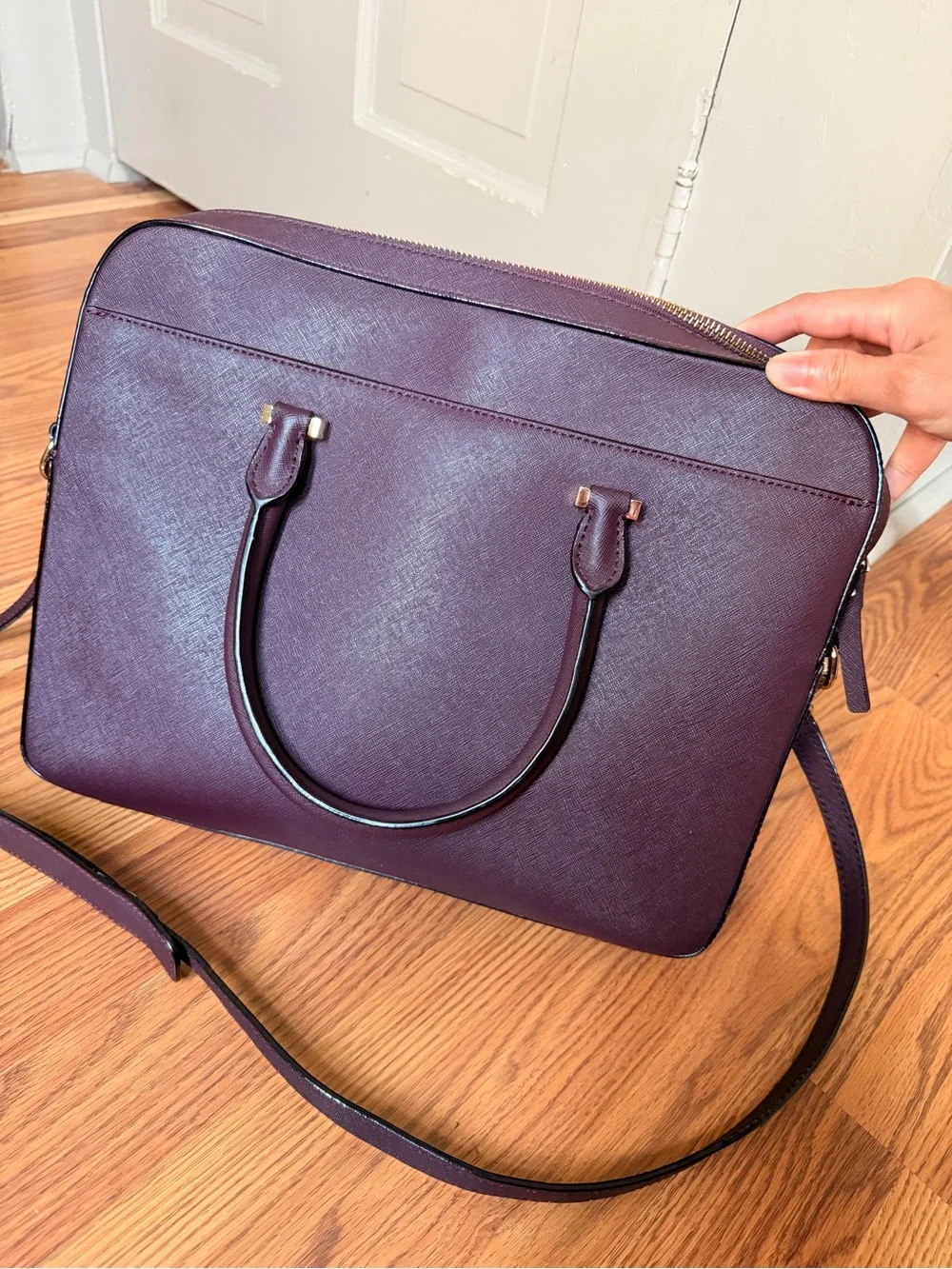 kate spade Plum Saffiano Satchel with Crossbody Strap